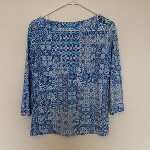 J. McLaughlin Blue Mosaic Long Sleeve Top